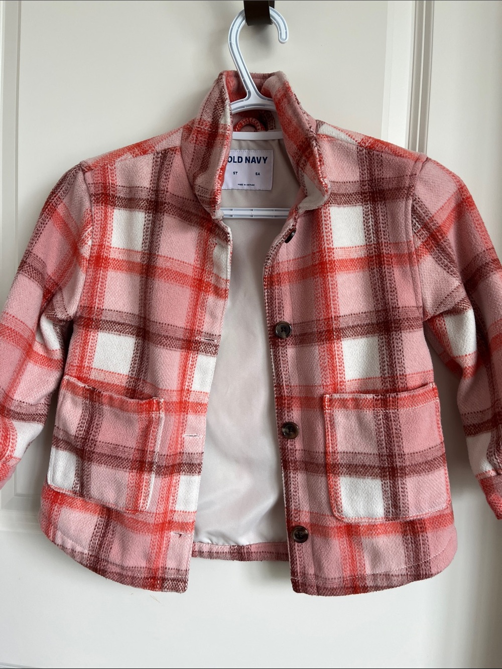 Old Navy Pink and Coral Plaid Girls' Button Jacket